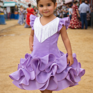 Traje flamenca infantil feria lila y blanco