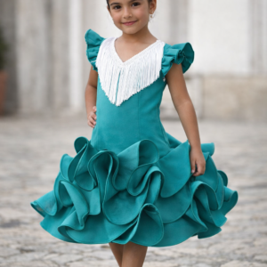 Traje flamenca infantil feria turquesa y blanco